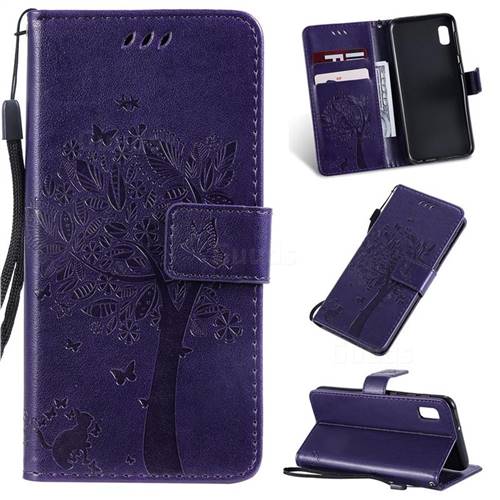 Embossing Butterfly Tree Leather Wallet Case for Samsung Galaxy A10e - Purple