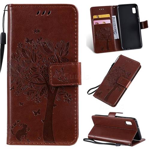 Embossing Butterfly Tree Leather Wallet Case for Samsung Galaxy A10e - Coffee