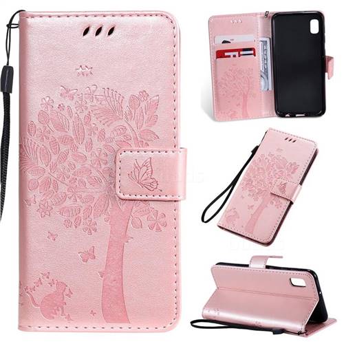 Embossing Butterfly Tree Leather Wallet Case for Samsung Galaxy A10e - Rose Pink