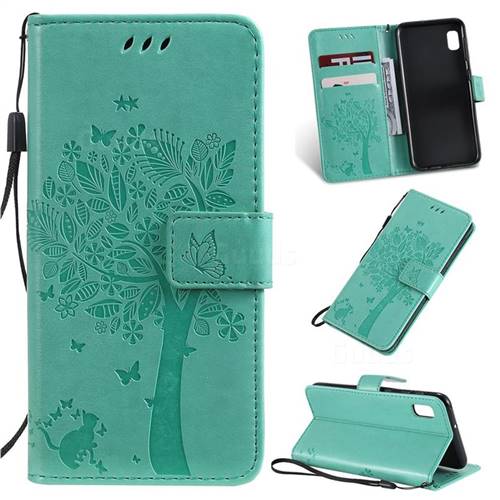 Embossing Butterfly Tree Leather Wallet Case for Samsung Galaxy A10e - Cyan