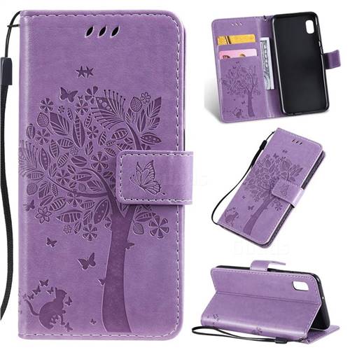 Embossing Butterfly Tree Leather Wallet Case for Samsung Galaxy A10e - Violet