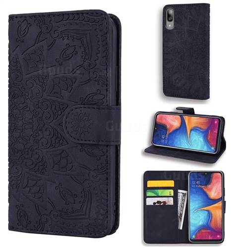 Retro Embossing Mandala Flower Leather Wallet Case for Samsung Galaxy A10e - Black
