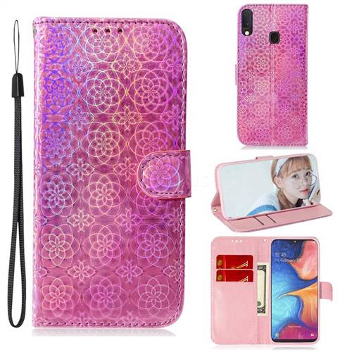 Laser Circle Shining Leather Wallet Phone Case for Samsung Galaxy A10e - Pink