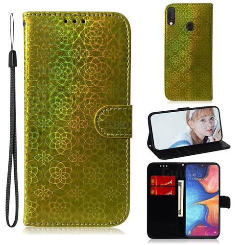 Laser Circle Shining Leather Wallet Phone Case for Samsung Galaxy A10e - Golden