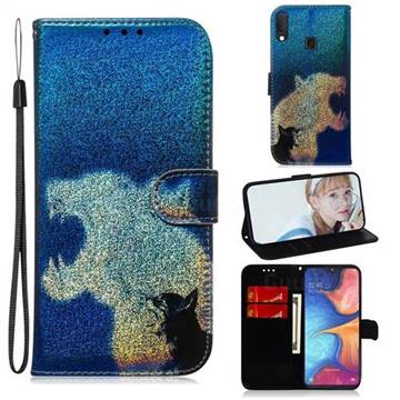 Cat and Leopard Laser Shining Leather Wallet Phone Case for Samsung Galaxy A10e