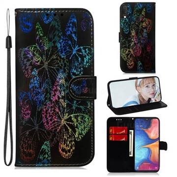 Black Butterfly Laser Shining Leather Wallet Phone Case for Samsung Galaxy A10e