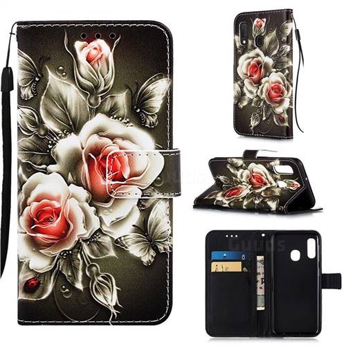 Black Rose Matte Leather Wallet Phone Case for Samsung Galaxy A10e