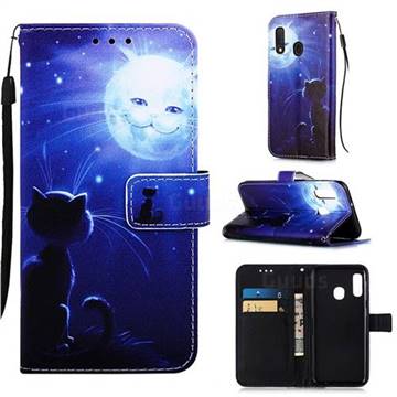 Cat and Moon Matte Leather Wallet Phone Case for Samsung Galaxy A10e