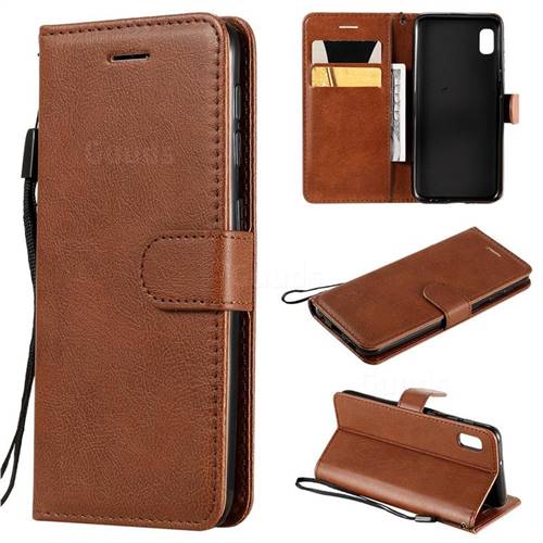 Retro Greek Classic Smooth PU Leather Wallet Phone Case for Samsung Galaxy A10e - Brown