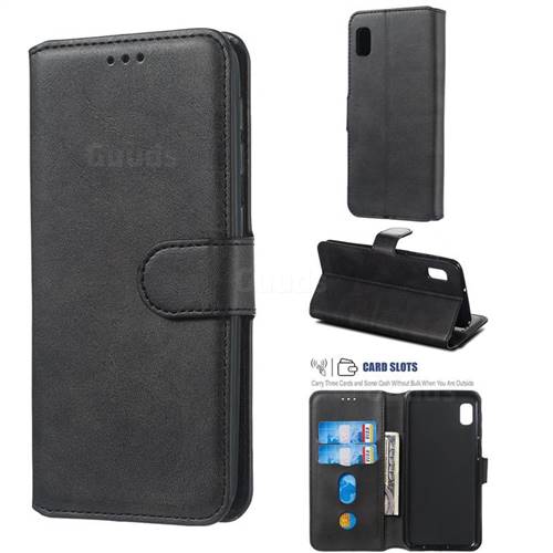 Retro Calf Matte Leather Wallet Phone Case for Samsung Galaxy A10e - Black