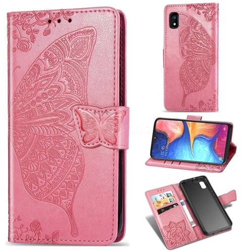 Embossing Mandala Flower Butterfly Leather Wallet Case for Samsung Galaxy A10e - Pink