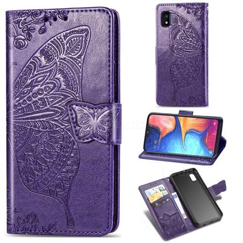 Embossing Mandala Flower Butterfly Leather Wallet Case for Samsung Galaxy A10e - Dark Purple