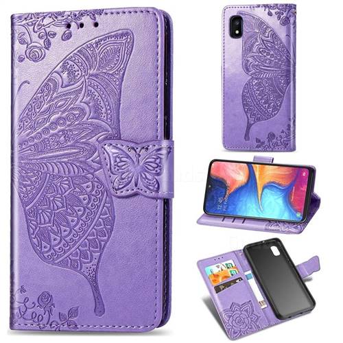 Embossing Mandala Flower Butterfly Leather Wallet Case for Samsung Galaxy A10e - Light Purple
