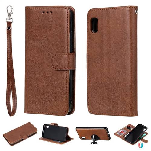 Retro Greek Detachable Magnetic PU Leather Wallet Phone Case for Samsung Galaxy A10e - Brown