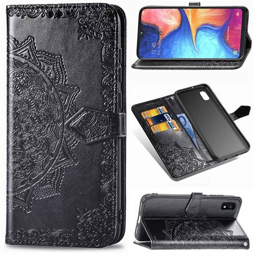 Embossing Imprint Mandala Flower Leather Wallet Case for Samsung Galaxy A10e - Black