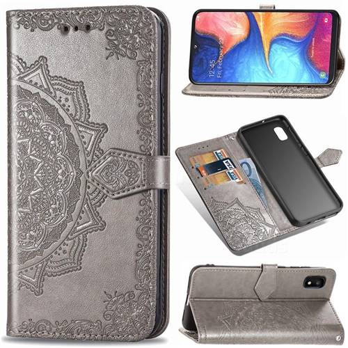 Embossing Imprint Mandala Flower Leather Wallet Case for Samsung Galaxy A10e - Gray