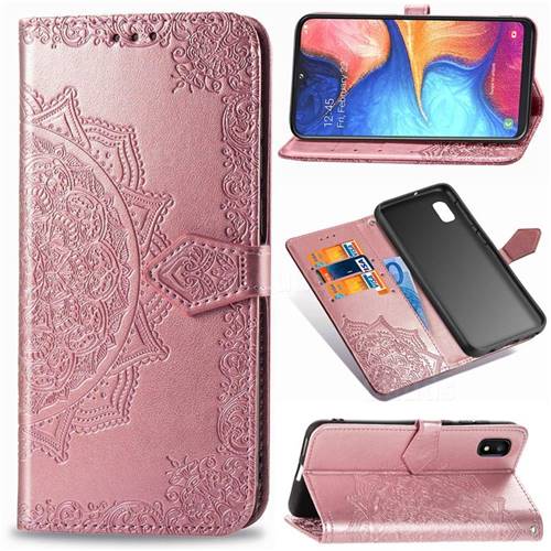 Embossing Imprint Mandala Flower Leather Wallet Case for Samsung Galaxy A10e - Rose Gold