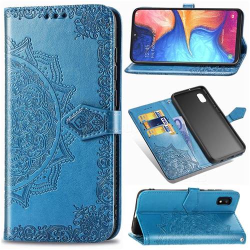 Embossing Imprint Mandala Flower Leather Wallet Case for Samsung Galaxy A10e - Blue