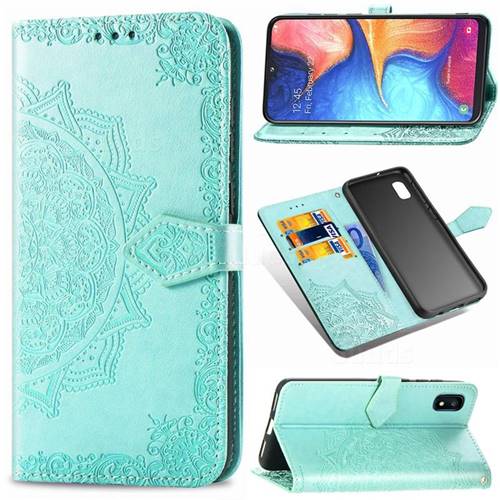 Embossing Imprint Mandala Flower Leather Wallet Case for Samsung Galaxy A10e - Green
