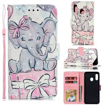 Bow Elephant 3D Painted Leather Phone Wallet Case for Samsung Galaxy A10e
