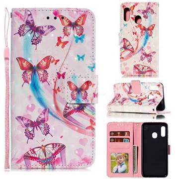 Ribbon Flying Butterfly 3D Painted Leather Phone Wallet Case for Samsung Galaxy A10e