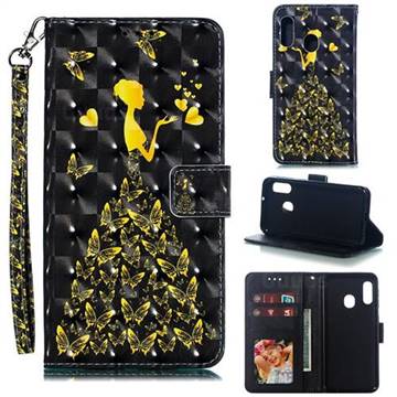 Golden Butterfly Girl 3D Painted Leather Phone Wallet Case for Samsung Galaxy A10e