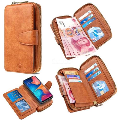 Binfen Color Retro Buckle Zipper Multifunction Leather Phone Wallet for Samsung Galaxy A10e - Brown