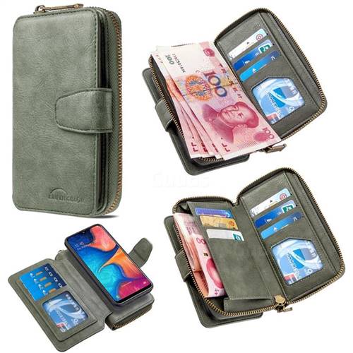 Binfen Color Retro Buckle Zipper Multifunction Leather Phone Wallet for Samsung Galaxy A10e - Celadon