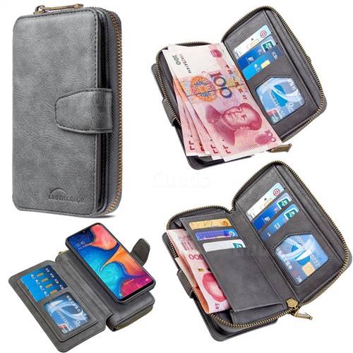 Binfen Color Retro Buckle Zipper Multifunction Leather Phone Wallet for Samsung Galaxy A10e - Gray
