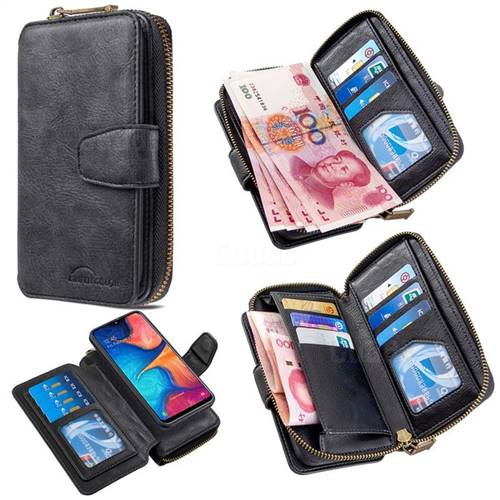 Binfen Color Retro Buckle Zipper Multifunction Leather Phone Wallet for Samsung Galaxy A10e - Black