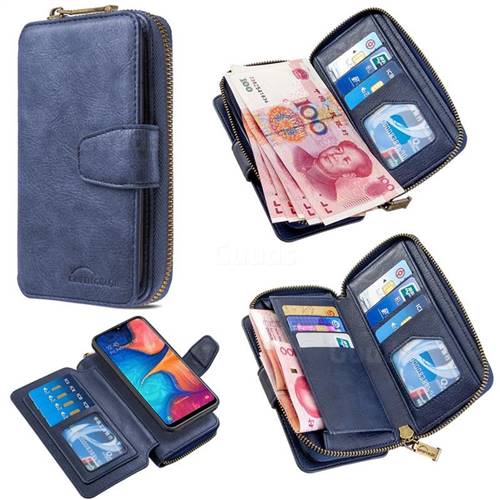 Binfen Color Retro Buckle Zipper Multifunction Leather Phone Wallet for Samsung Galaxy A10e - Blue