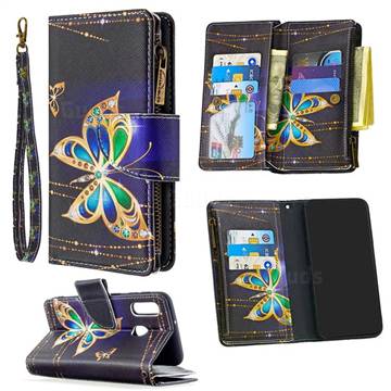 Golden Shining Butterfly Binfen Color BF03 Retro Zipper Leather Wallet Phone Case for Samsung Galaxy A10e