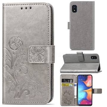Embossing Imprint Four-Leaf Clover Leather Wallet Case for Samsung Galaxy A10e - Grey