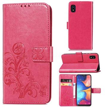 Embossing Imprint Four-Leaf Clover Leather Wallet Case for Samsung Galaxy A10e - Rose Red