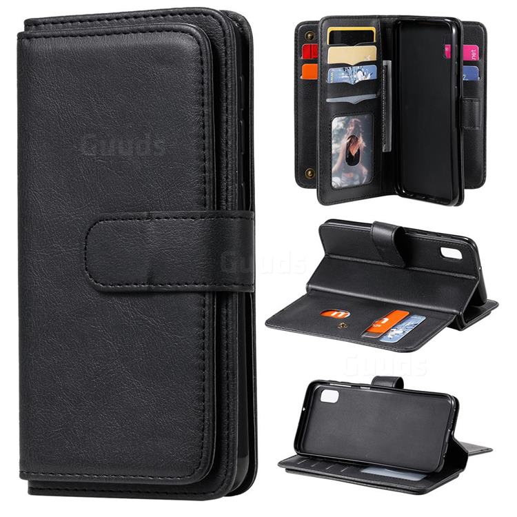 Multi-function Ten Card Slots and Photo Frame PU Leather Wallet Phone Case Cover for Samsung Galaxy A10e - Black