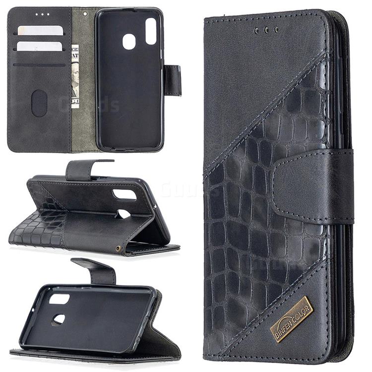 BinfenColor BF04 Color Block Stitching Crocodile Leather Case Cover for Samsung Galaxy A10e - Black
