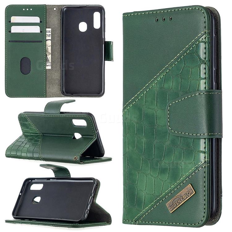 BinfenColor BF04 Color Block Stitching Crocodile Leather Case Cover for Samsung Galaxy A10e - Green