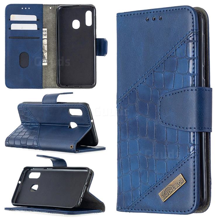 BinfenColor BF04 Color Block Stitching Crocodile Leather Case Cover for Samsung Galaxy A10e - Blue