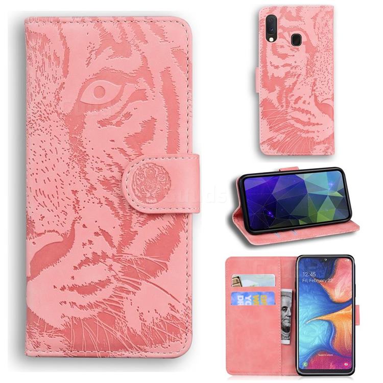 Intricate Embossing Tiger Face Leather Wallet Case for Samsung Galaxy A10e - Pink