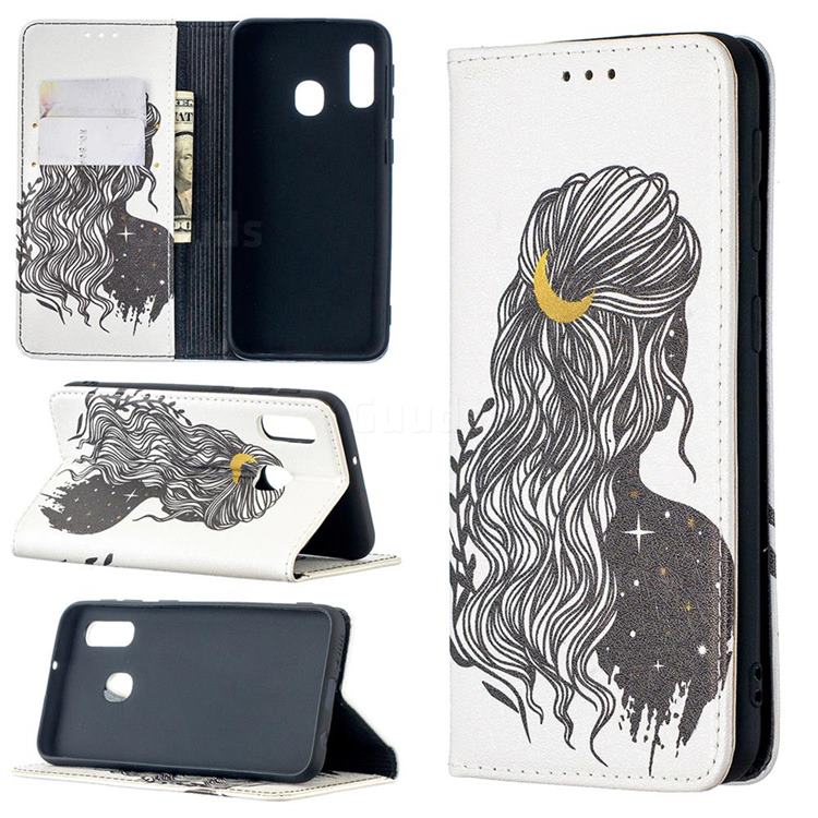 Girl with Long Hair Slim Magnetic Attraction Wallet Flip Cover for Samsung Galaxy A10e