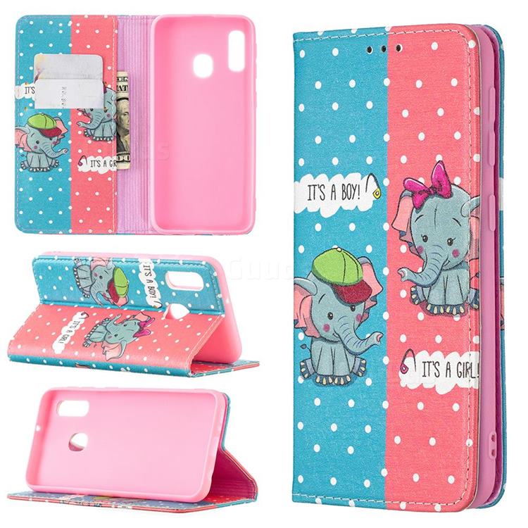 Elephant Boy and Girl Slim Magnetic Attraction Wallet Flip Cover for Samsung Galaxy A10e