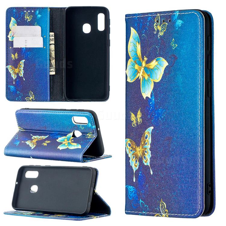Gold Butterfly Slim Magnetic Attraction Wallet Flip Cover for Samsung Galaxy A10e