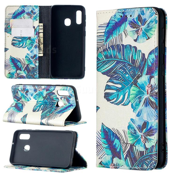 Blue Leaf Slim Magnetic Attraction Wallet Flip Cover for Samsung Galaxy A10e