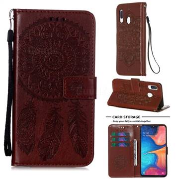 Embossing Dream Catcher Mandala Flower Leather Wallet Case for Samsung Galaxy A10e - Brown