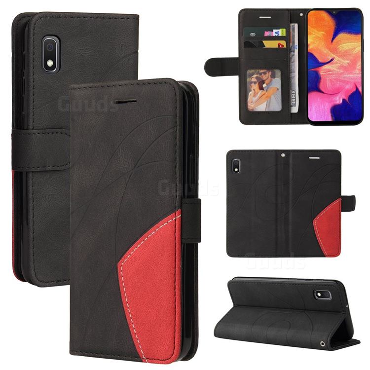 Luxury Two-color Stitching Leather Wallet Case Cover for Samsung Galaxy A10e - Black