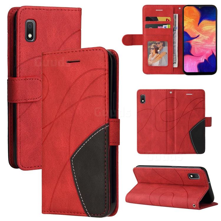 Luxury Two-color Stitching Leather Wallet Case Cover for Samsung Galaxy A10e - Red