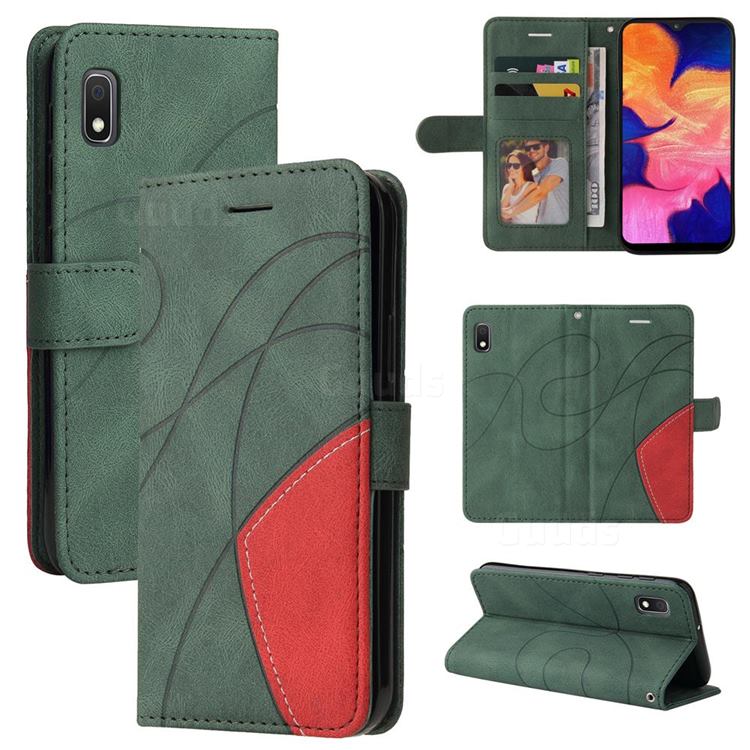 Luxury Two-color Stitching Leather Wallet Case Cover for Samsung Galaxy A10e - Green
