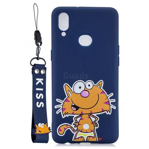 Blue Cute Cat Soft Kiss Candy Hand Strap Silicone Case for Samsung Galaxy A10s