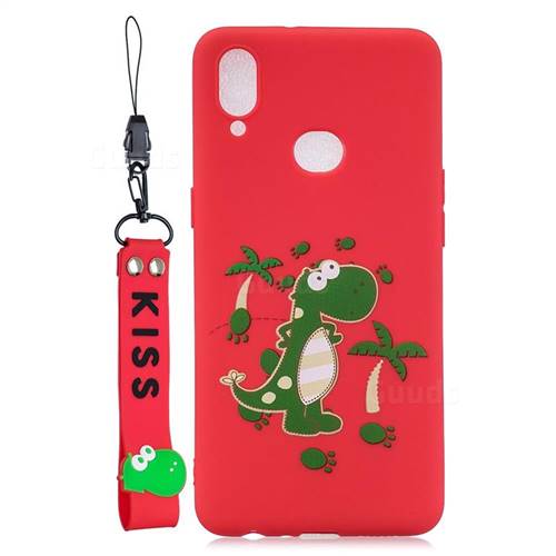 Red Dinosaur Soft Kiss Candy Hand Strap Silicone Case for Samsung Galaxy A10s