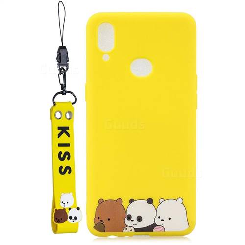 Yellow Bear Family Soft Kiss Candy Hand Strap Silicone Case for Samsung Galaxy A10s